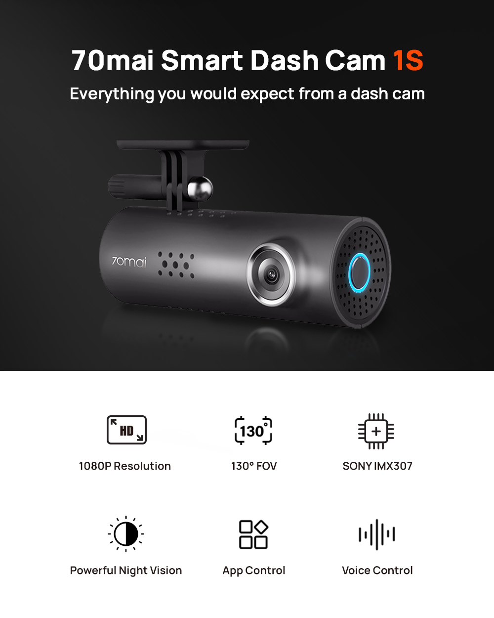 70mai Dash Smart Cam 1S Car DVR Wifi English Voice Control Car Monitor