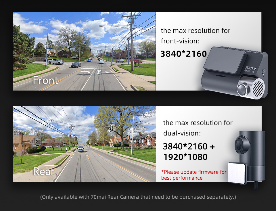70mai Dash Cam 4K A800S GPS ADAS Car DVR 2160P Support 24H Parking