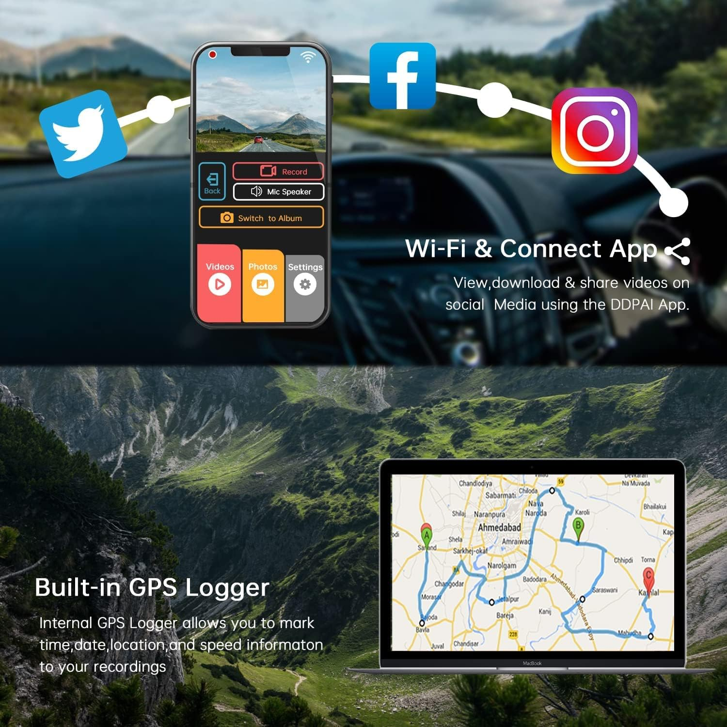 DDPAI Z40 Dual Dash Cam | 3K Front + 1080P Rear Dual Recording, GPS Tracking & Super Night Vision for Car Safety
