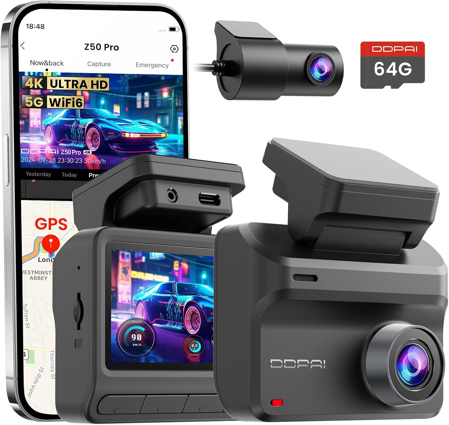 DDPAI Z50 Pro Front & Rear with GPS with Hardwire Kit