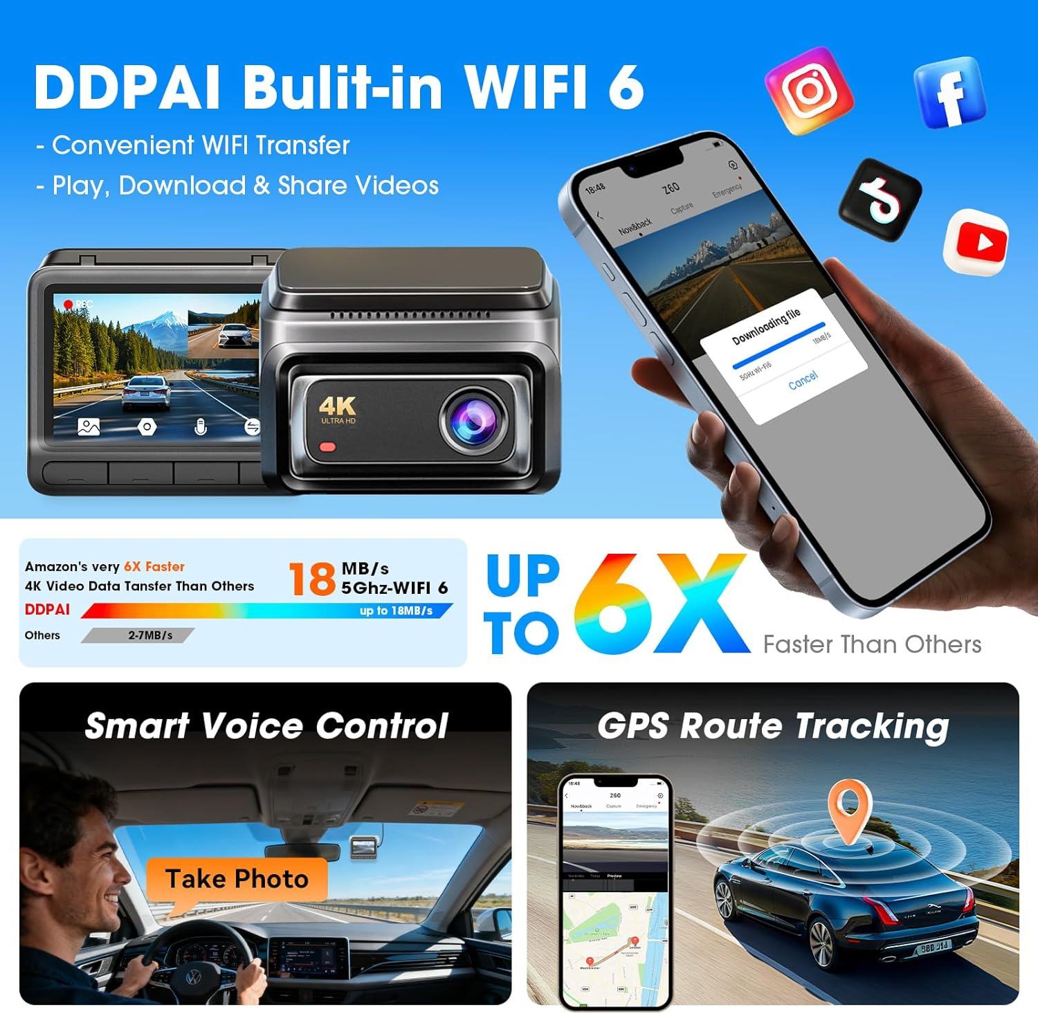 DDPAI Z60 Pro Three Channel Dash Cam | 4K Front + 1080P Interior & Rear, GPS Tracking, Super Night Vision for Total Car Security