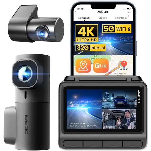 DDPAI Z60 Pro Three Channel Dash Cam | 4K Front + 1080P Interior & Rear, GPS Tracking, Super Night Vision for Total Car Security
