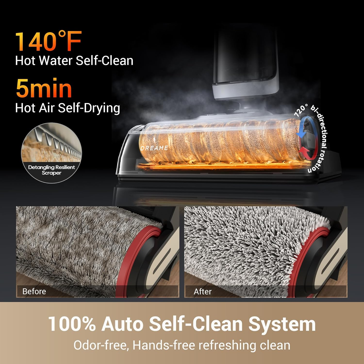 Dreame H14: Cordless Wet/Dry Vacuum with 180° Flat Design, Hot Water Self-Cleaning & App Control for Edge-to-Edge Cleaning