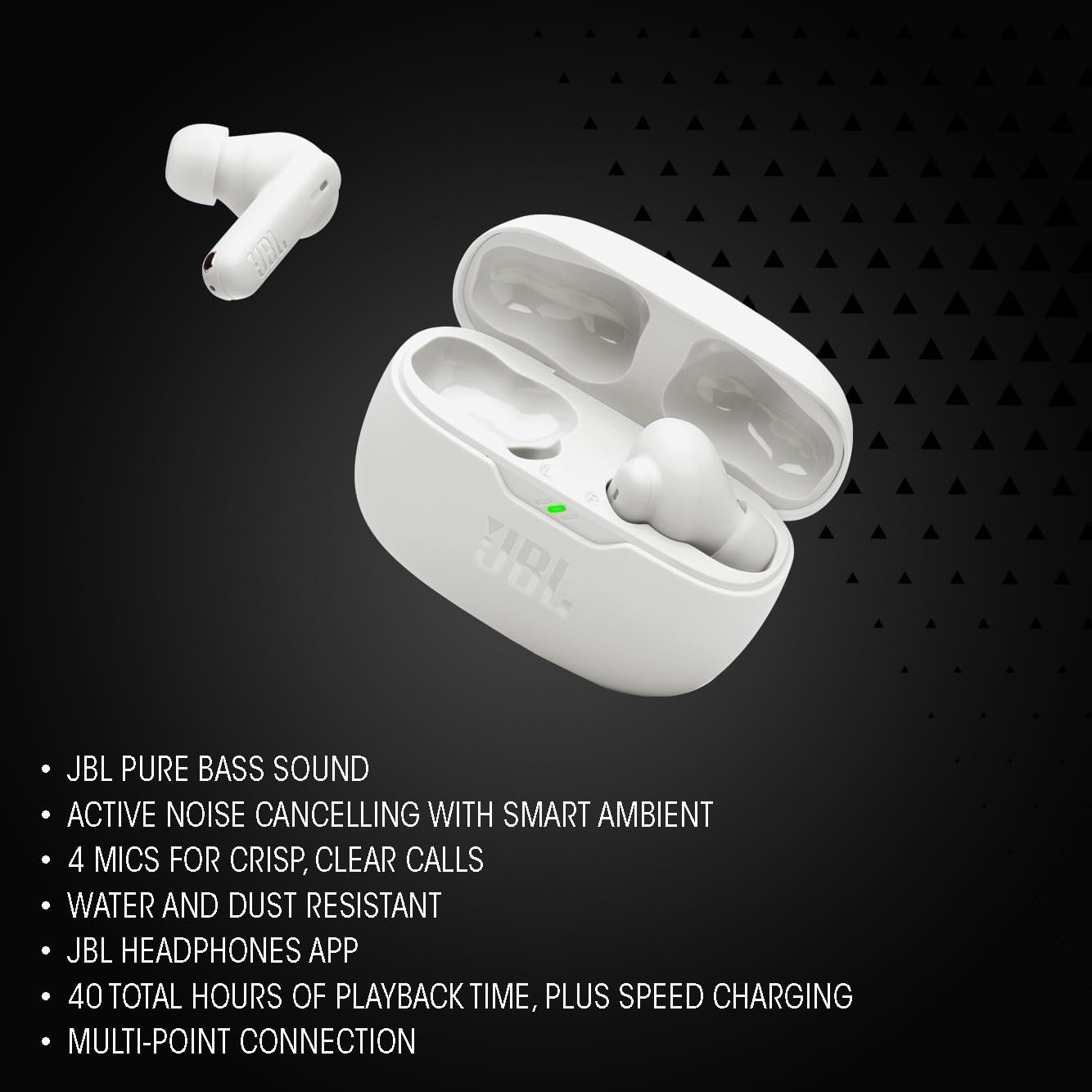 JBL Wave Beam 2 TWS Earbuds – Active Noise Cancelling, 40H Playtime, 4 Mics & IP54 Resistance