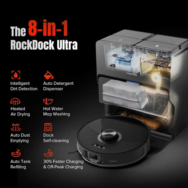 Roborock S8 MaxV Ultra - 10000Pa Extreme Suction with Hot Water Mop Washing, AI Obstacle Avoidance & Self-Cleaning Dock for Ultimate Home Cleaning