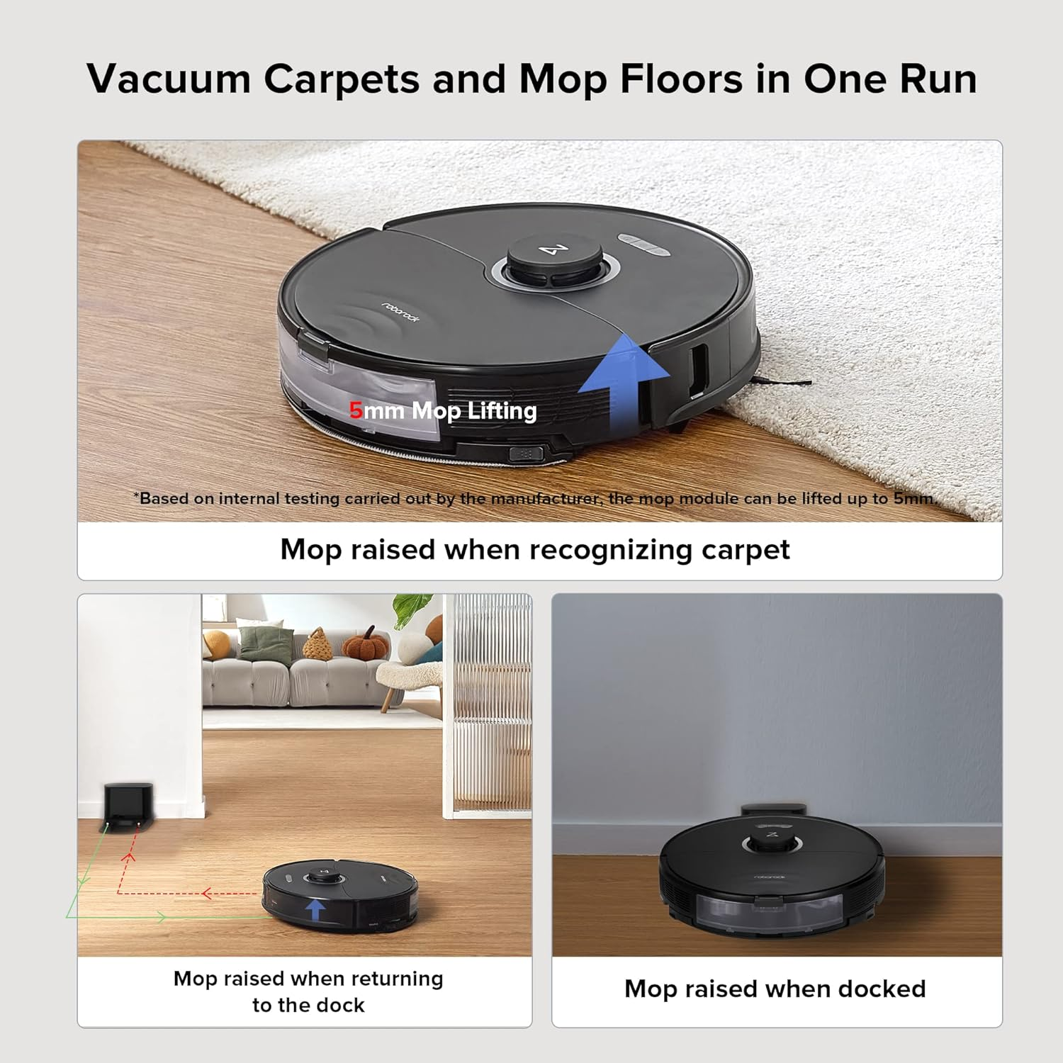Roborock S8 - 5500Pa Suction with AI Obstacle Avoidance & Auto-Lifting Mop for Seamless Floor Cleaning