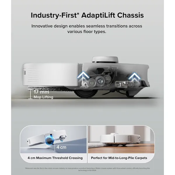 Roborock Qrevo Edge - 18,500Pa HyperForce Suction with 75°C Hot Water Mop Washing & AdaptiLift Chassis for Seamless Multi-Surface Cleaning