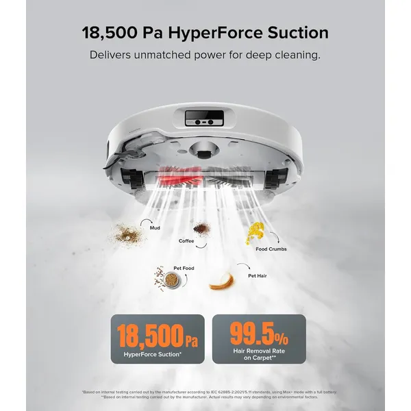 Roborock Qrevo Edge - 18,500Pa HyperForce Suction with 75°C Hot Water Mop Washing & AdaptiLift Chassis for Seamless Multi-Surface Cleaning