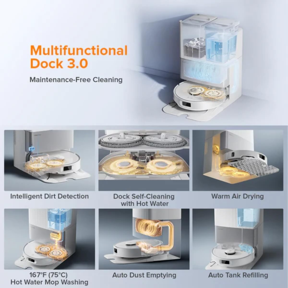 Roborock Qrevo EdgeC - 18,500Pa Suction with 75°C Hot Water Mop Washing & Voice Control for Pet Hair and Stain Removal