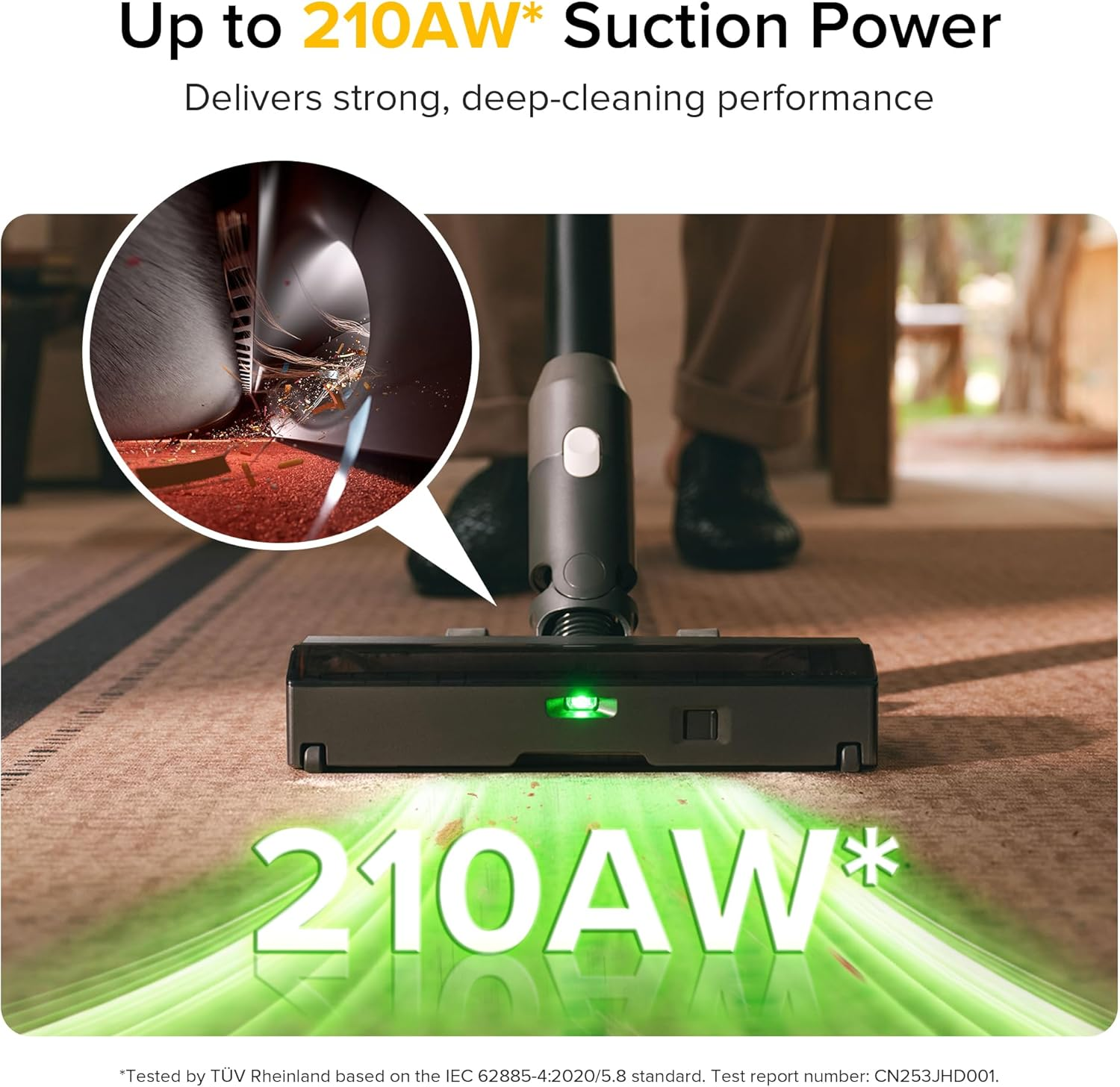 Roborock H60 Ultra Cordless Stick Vacuum – 210AW Suction, 140° Green Light & 90° Bendable Wand
