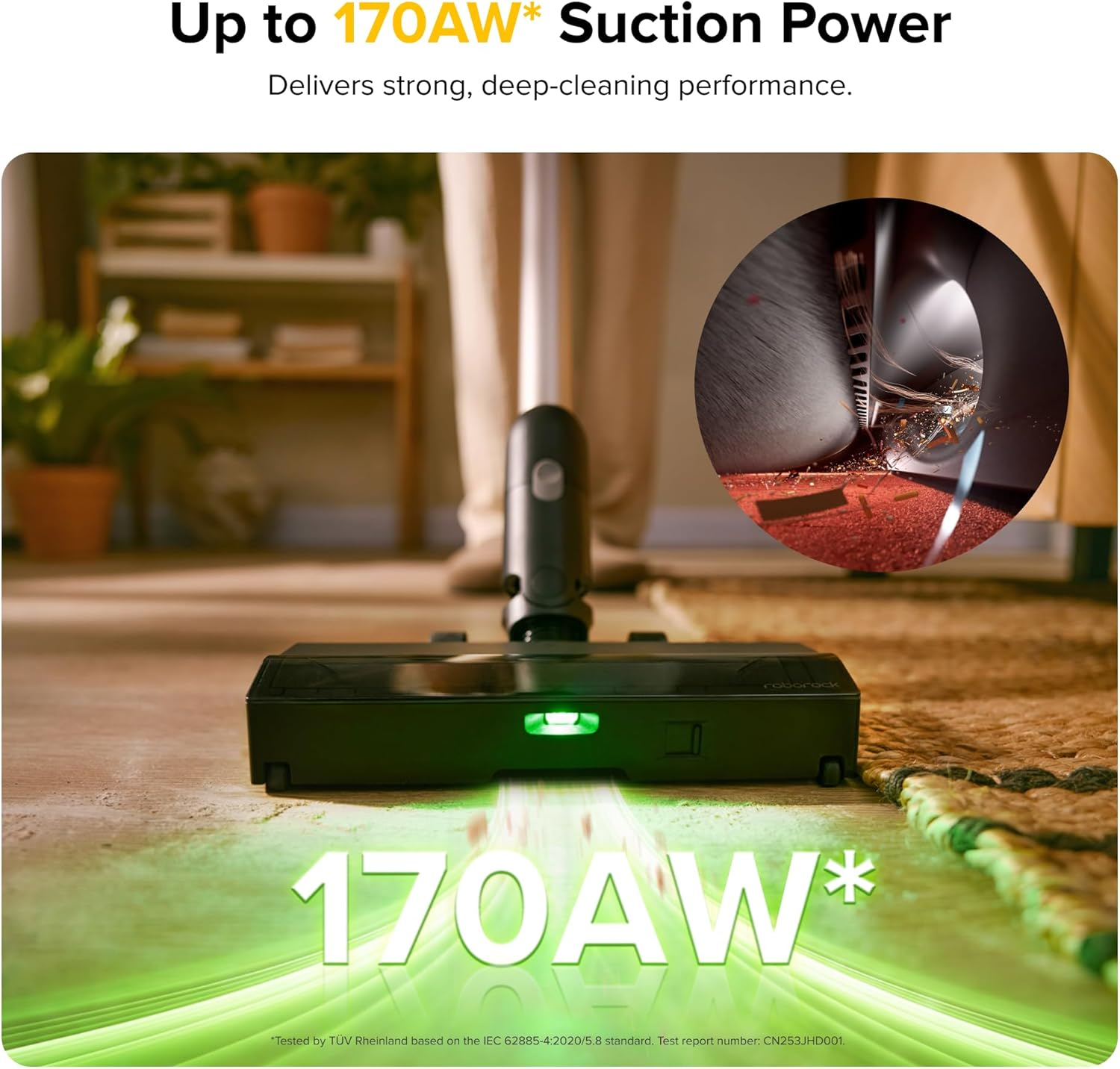Roborock H60 Pro Cordless Stick Vacuum – 170AW Suction, 90° Bendable Wand & 140° Green Light Detection