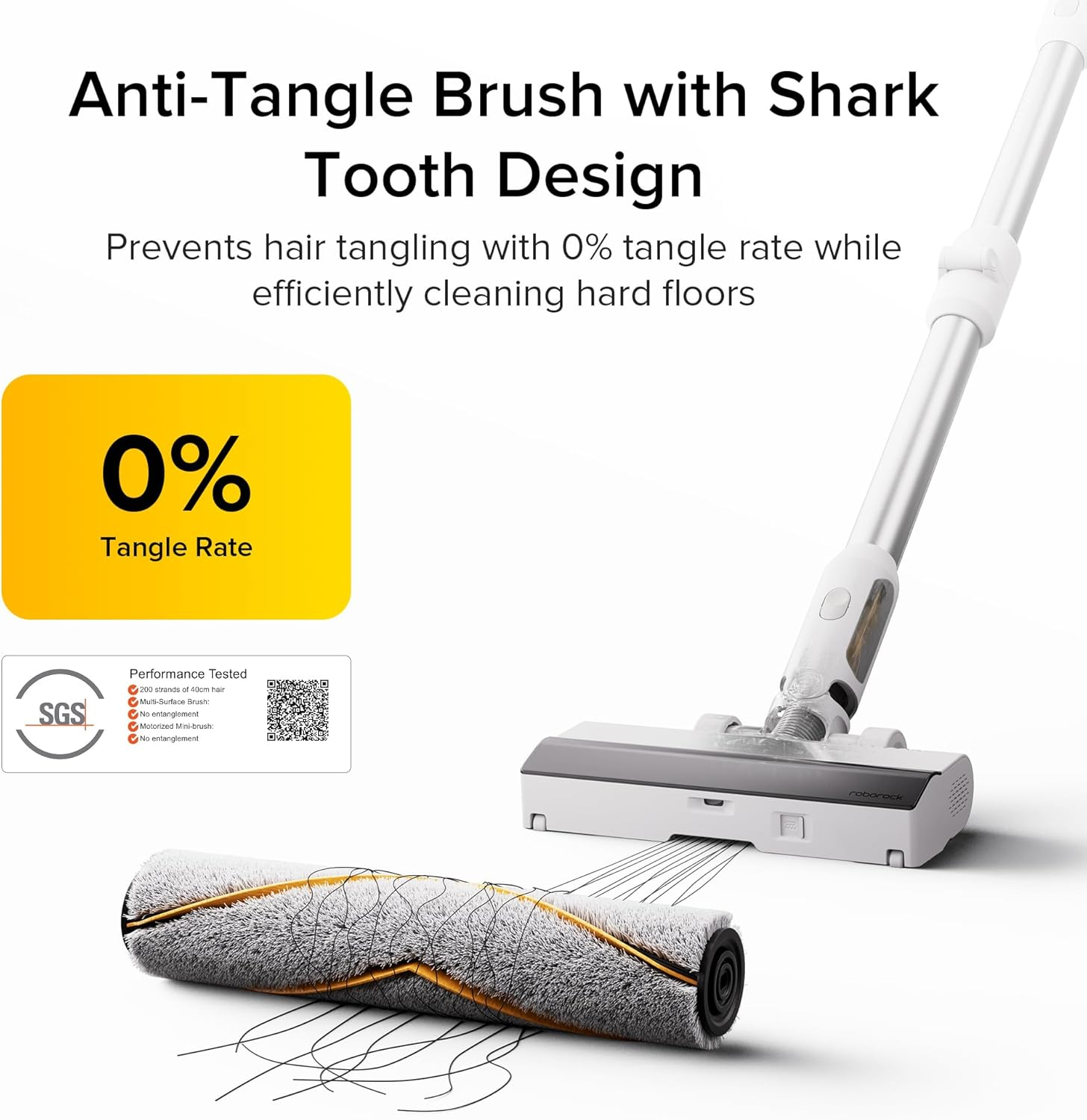 Roborock H60 Cordless Stick Vacuum – 115AW Suction, 90° Bendable Wand & 140° Green Light Detection