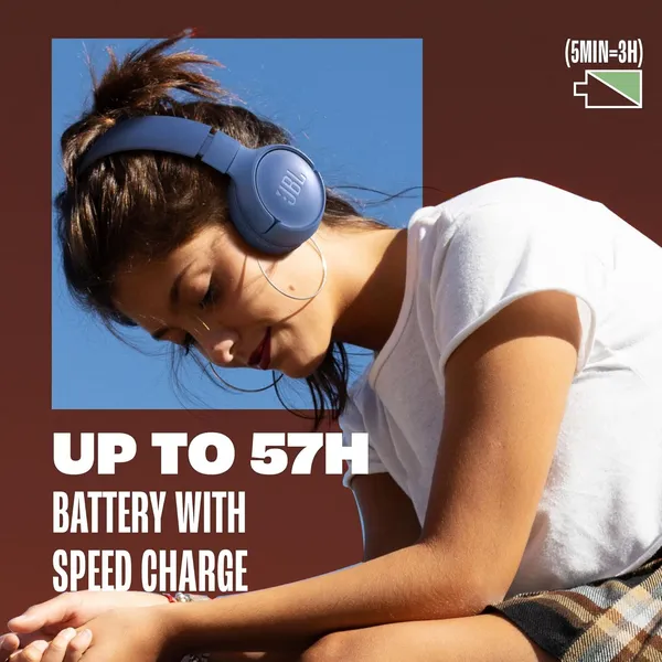 JBL Tune 520BT Wireless On-Ear Headphones – 57H Playtime, 32mm Pure Bass, Bluetooth 5.3 & Voice Aware