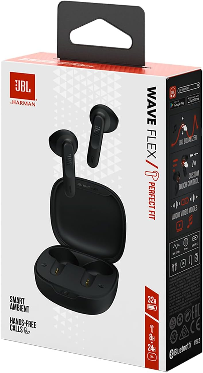 JBL Wave Flex True Wireless Earbuds – 12mm Deep Bass, 32H Playtime, IP54 & VoiceAware